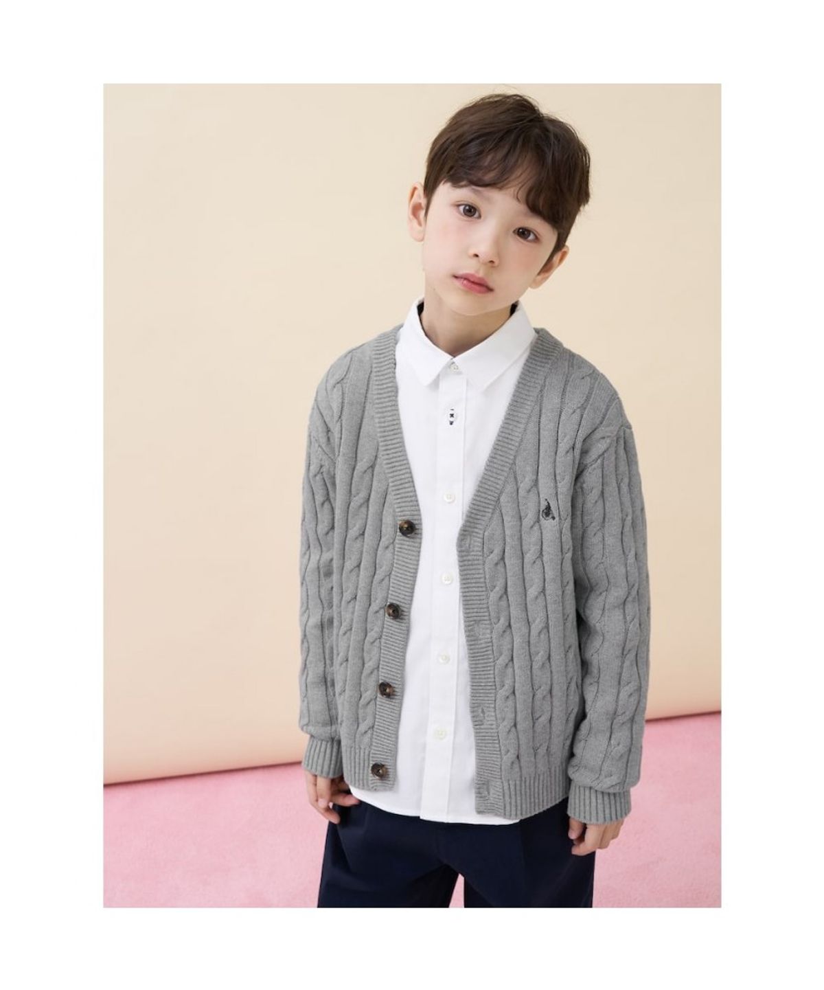 빈폴 키즈(BEANPOLE KIDS) [Essential] 클래식 케이블 브이넥 카디건  그레이 (BI615AUE33) (BI615AUE33)