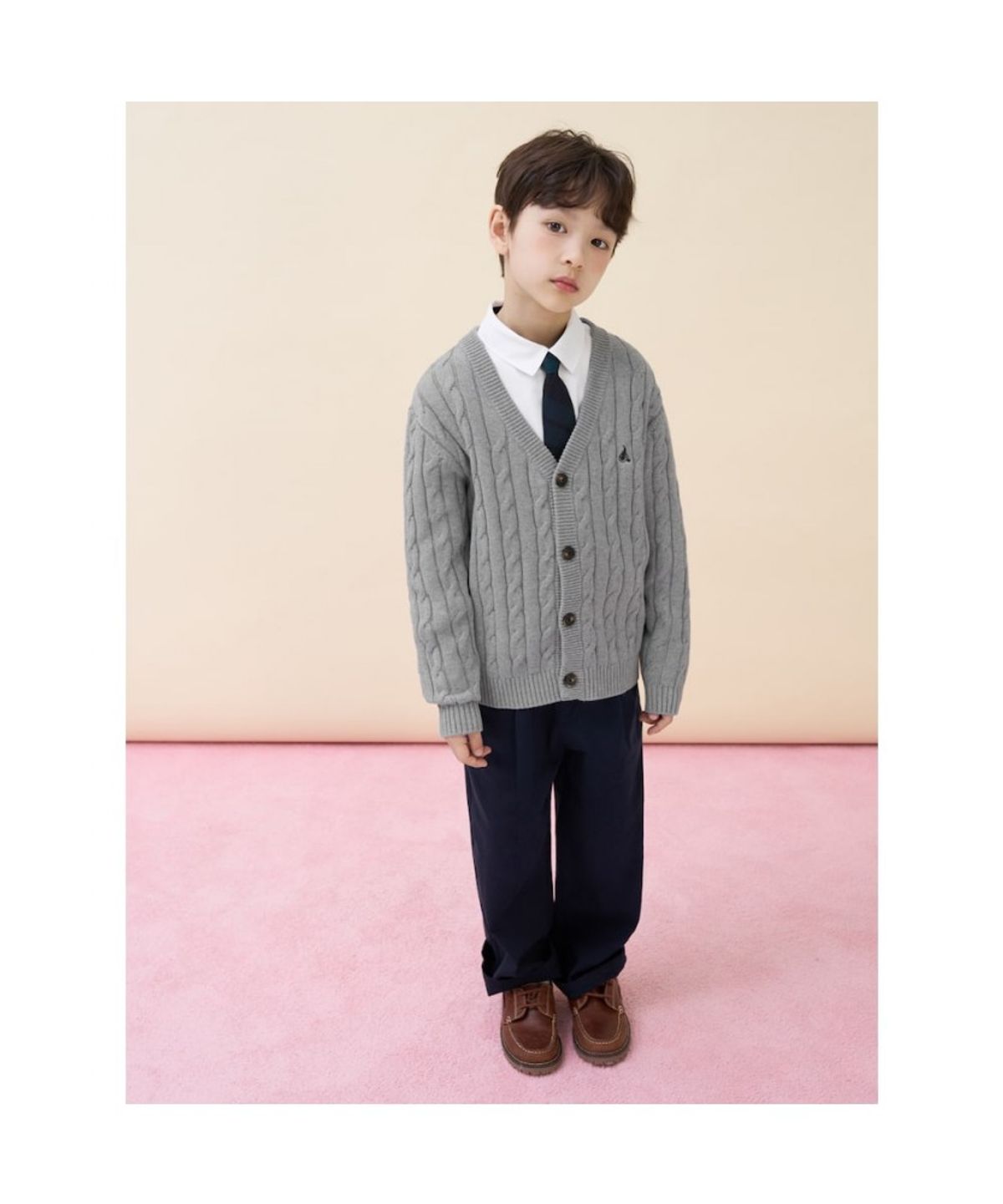 빈폴 키즈(BEANPOLE KIDS) [Essential] 클래식 케이블 브이넥 카디건  그레이 (BI615AUE33) (BI615AUE33)