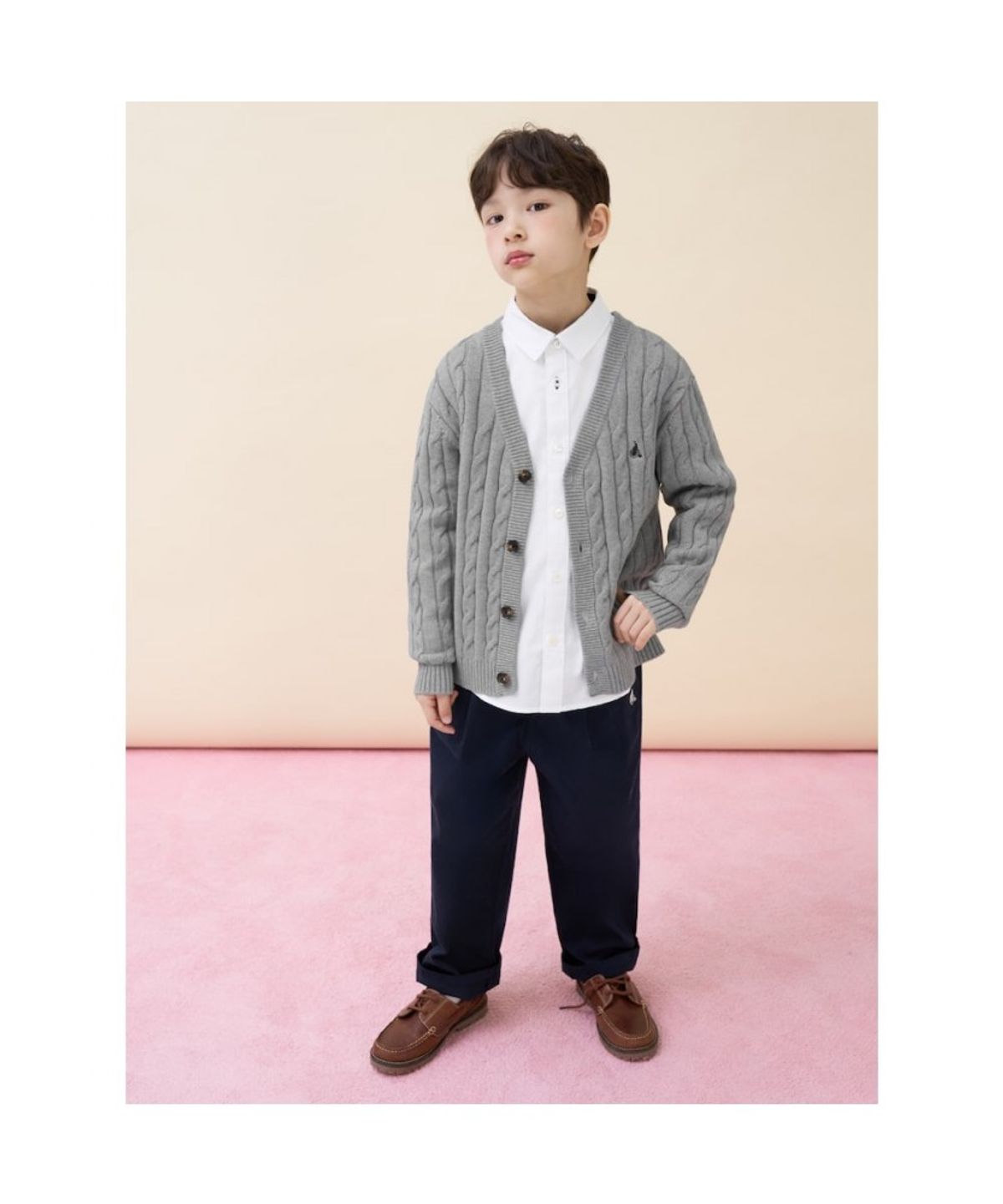 빈폴 키즈(BEANPOLE KIDS) [Essential] 클래식 케이블 브이넥 카디건  그레이 (BI615AUE33) (BI615AUE33)