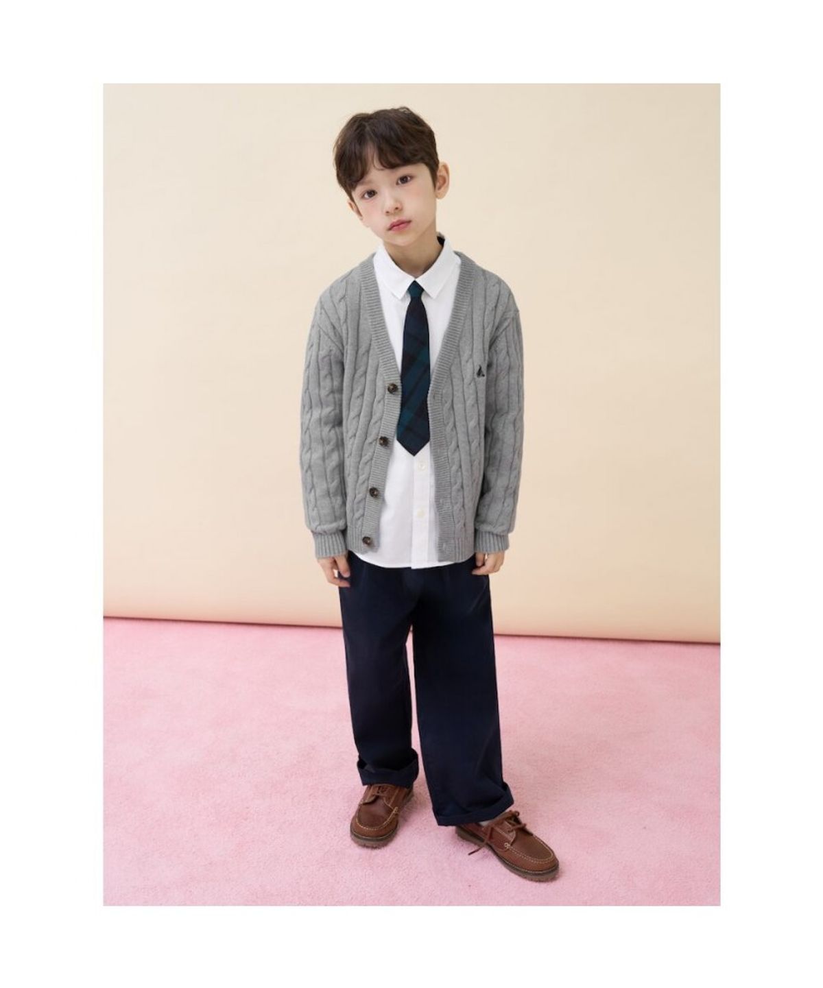 빈폴 키즈(BEANPOLE KIDS) [Essential] 클래식 케이블 브이넥 카디건  그레이 (BI615AUE33) (BI615AUE33)