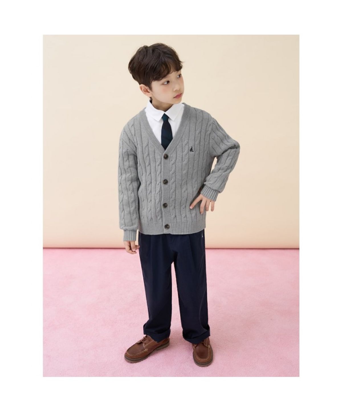 빈폴 키즈(BEANPOLE KIDS) [Essential] 클래식 케이블 브이넥 카디건  그레이 (BI615AUE33) (BI615AUE33)