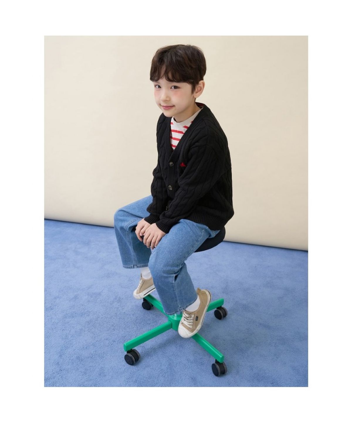 빈폴 키즈(BEANPOLE KIDS) [Essential] 클래식 케이블 브이넥 카디건  블랙 (BI615AUE35) (BI615AUE35)
