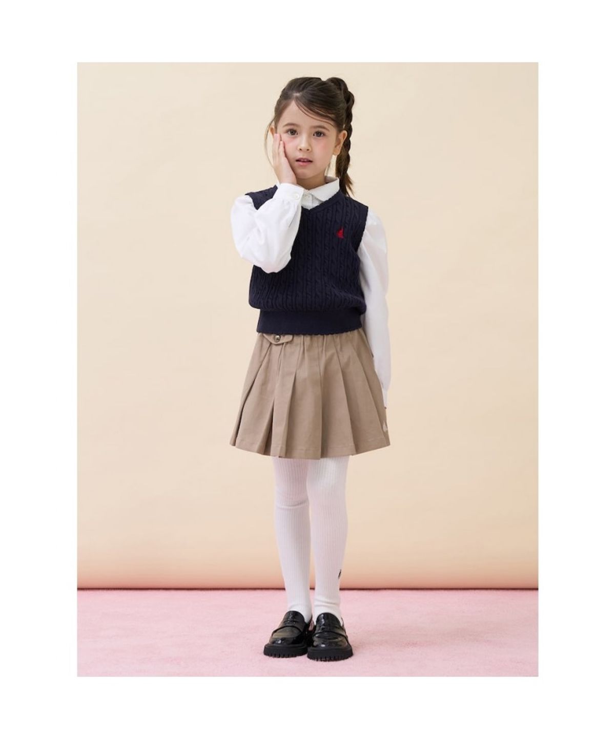 빈폴 키즈(BEANPOLE KIDS) [Essential] 여아 클래식 케이블 니트 베스트  네이비 (BI6151GE1R)