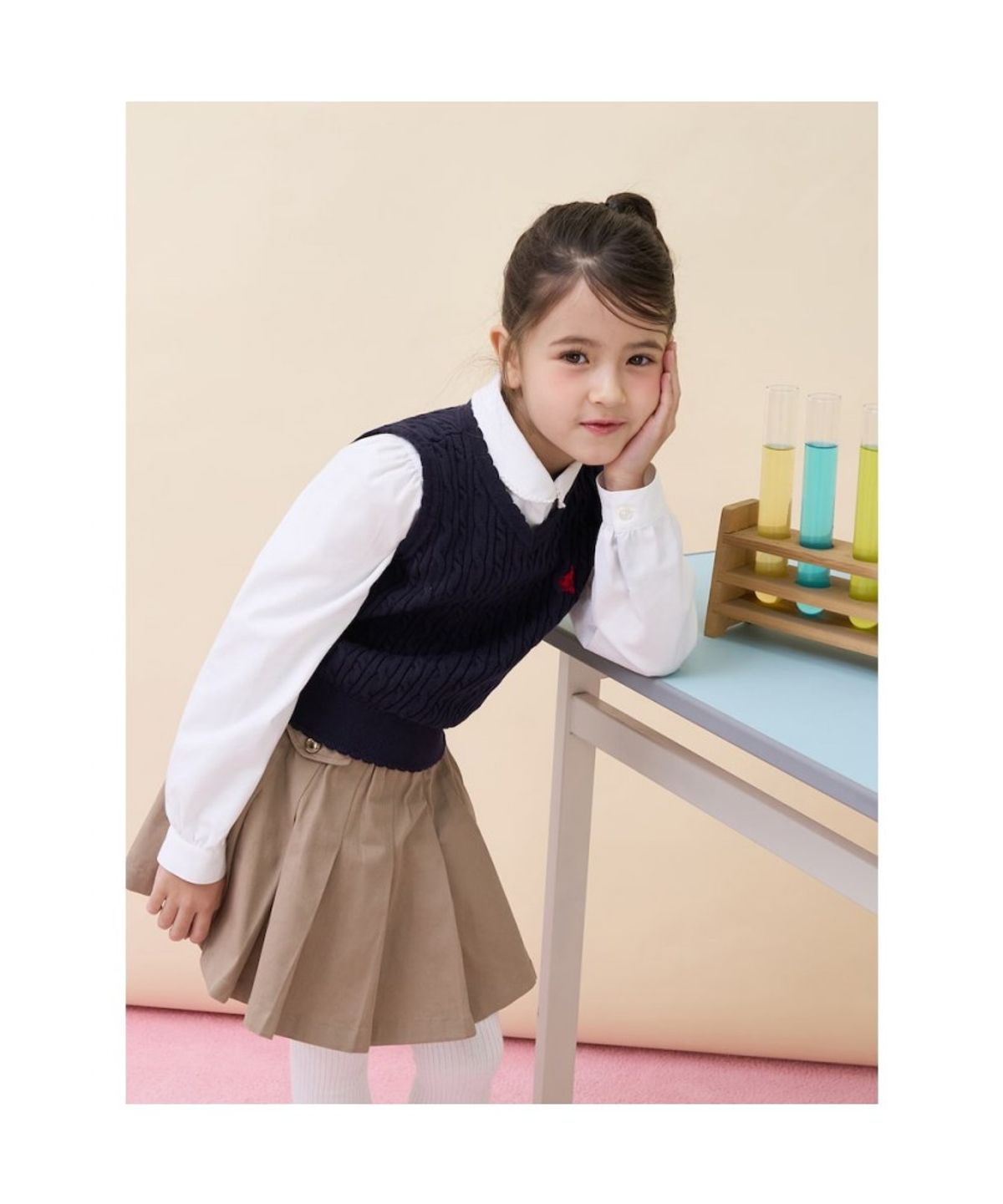 빈폴 키즈(BEANPOLE KIDS) [Essential] 여아 클래식 케이블 니트 베스트  네이비 (BI6151GE1R)