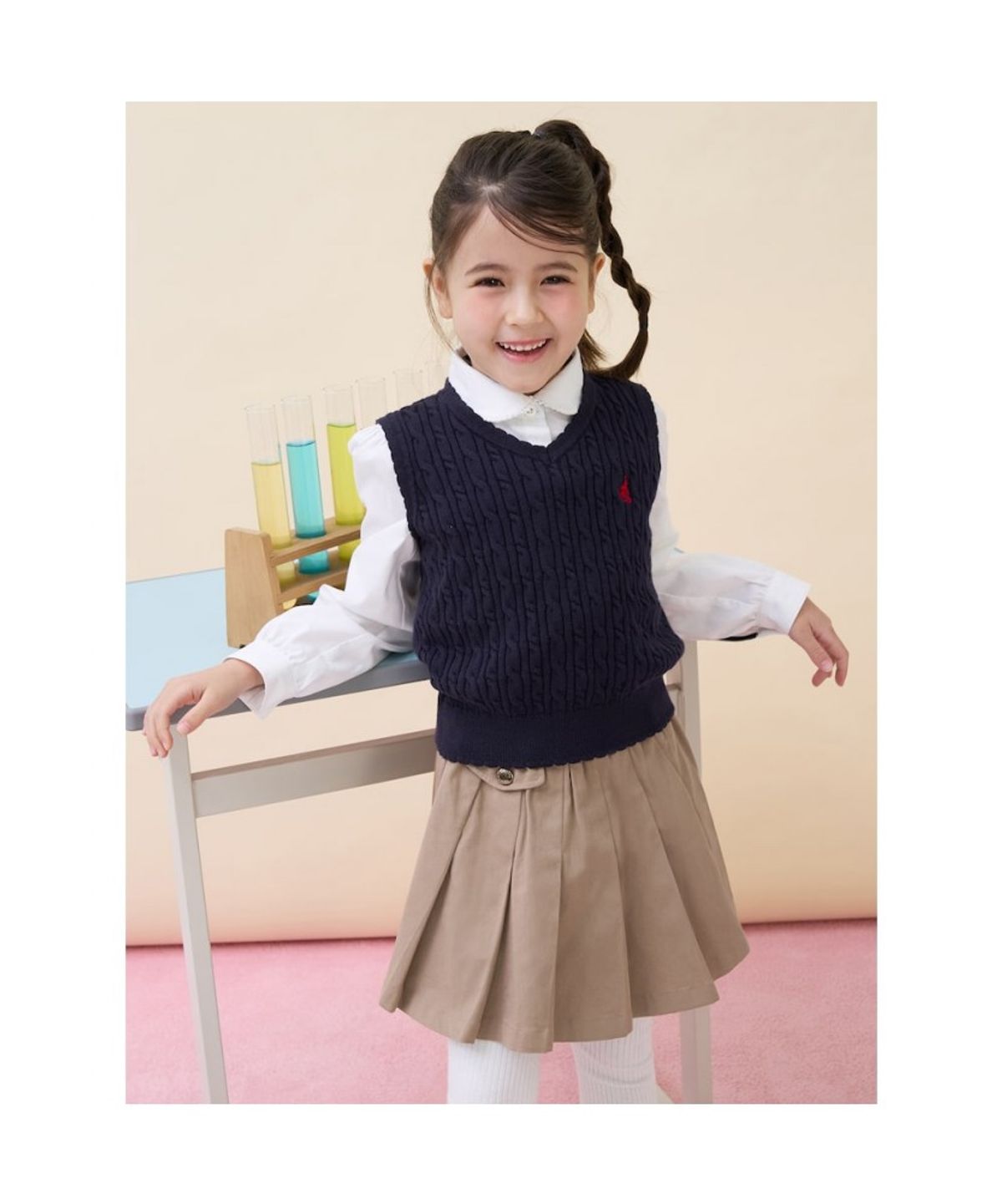 빈폴 키즈(BEANPOLE KIDS) [Essential] 여아 클래식 케이블 니트 베스트  네이비 (BI6151GE1R)