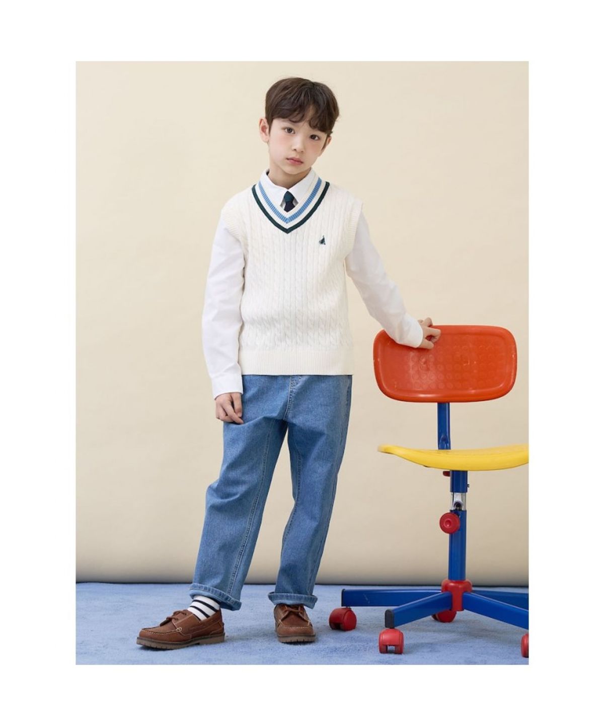 빈폴 키즈(BEANPOLE KIDS) [Essential] 클래식 케이블 니트 베스트  아이보리 (BI6151UE10) (BI6151UE10)