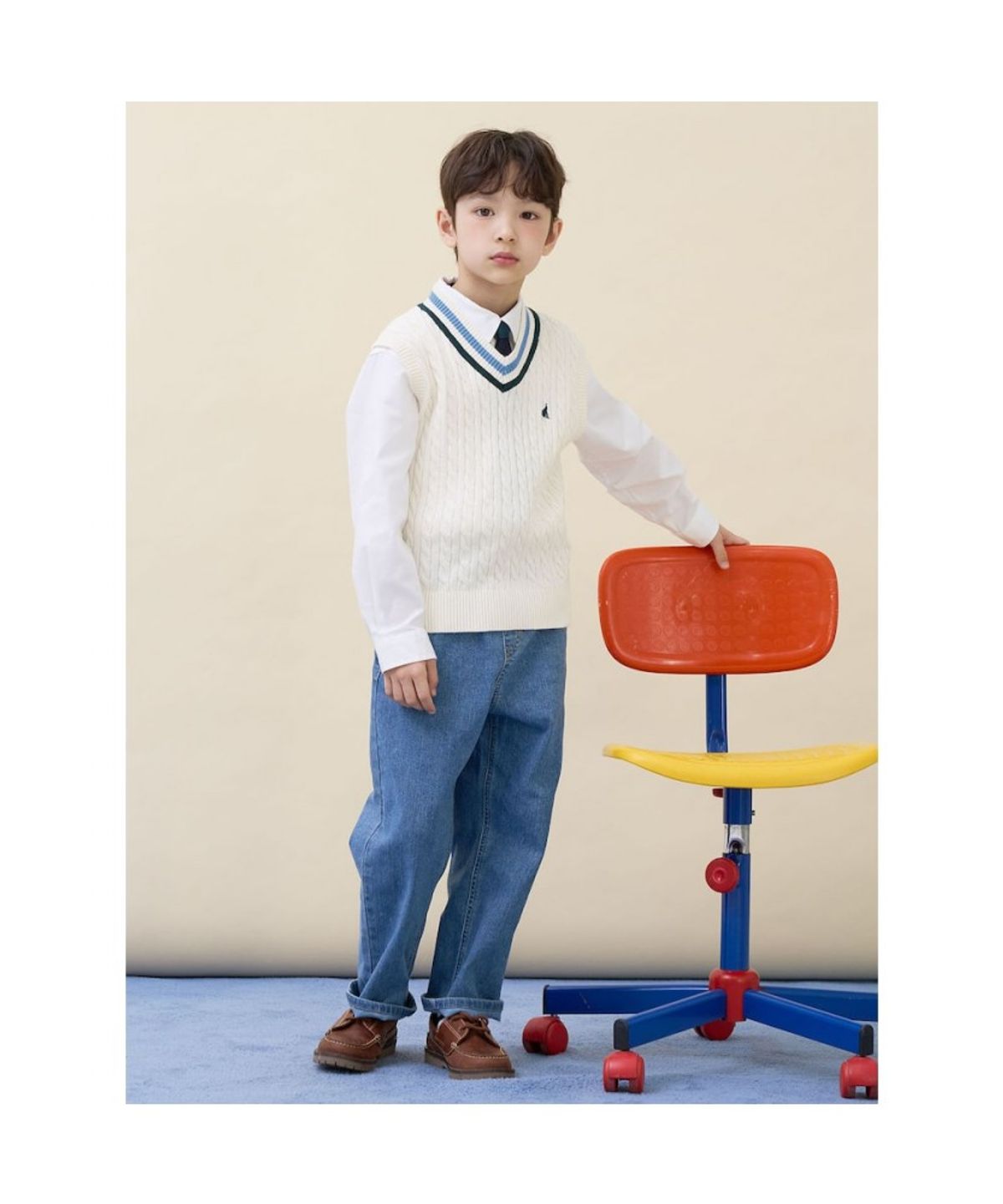 빈폴 키즈(BEANPOLE KIDS) [Essential] 클래식 케이블 니트 베스트  아이보리 (BI6151UE10) (BI6151UE10)
