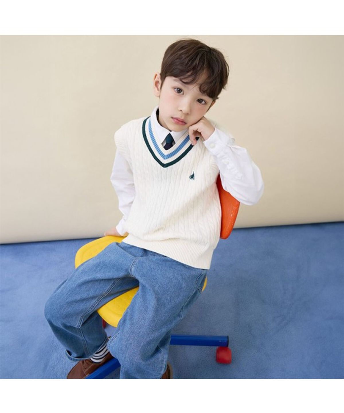 빈폴 키즈(BEANPOLE KIDS) [Essential] 클래식 케이블 니트 베스트  아이보리 (BI6151UE10) (BI6151UE10)