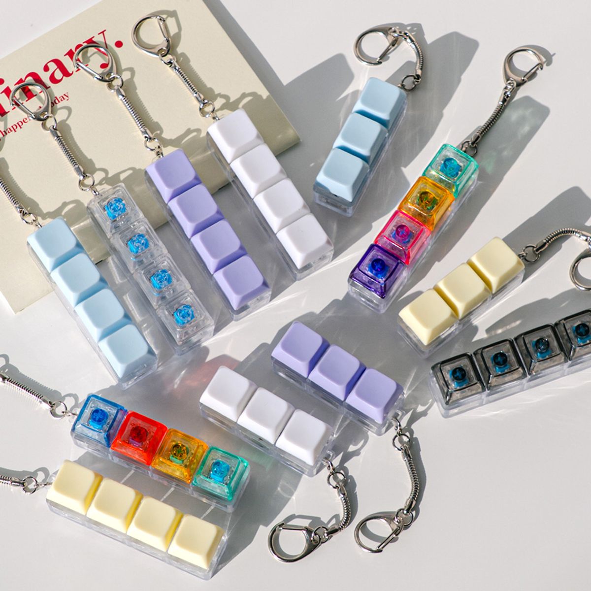 구스페리(GOOSPERY) (9color)LED 파스텔 키캡 키보드 키링 3구 4구 열쇠고리 키홀더 가방고리