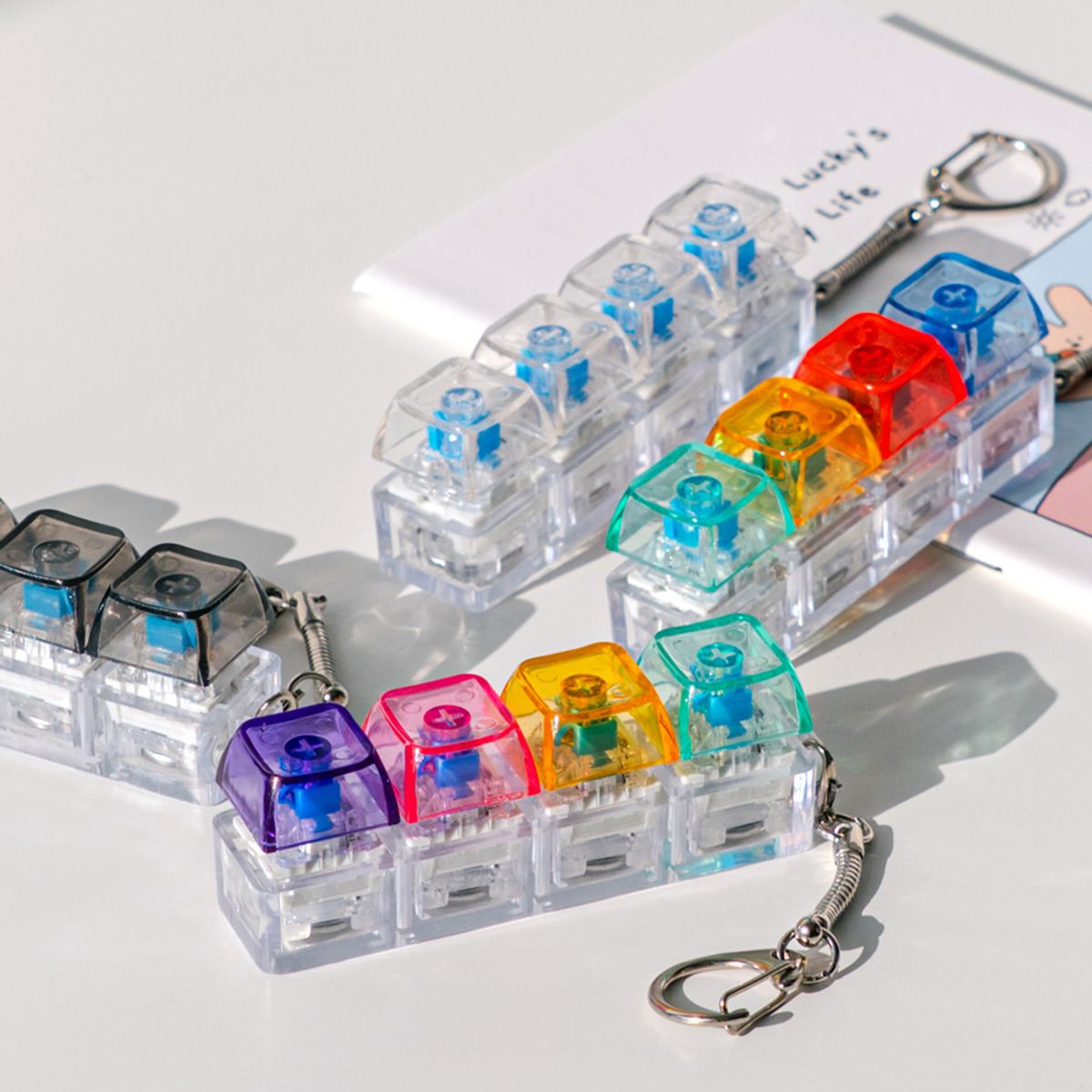 구스페리(GOOSPERY) (9color)LED 파스텔 키캡 키보드 키링 3구 4구 열쇠고리 키홀더 가방고리