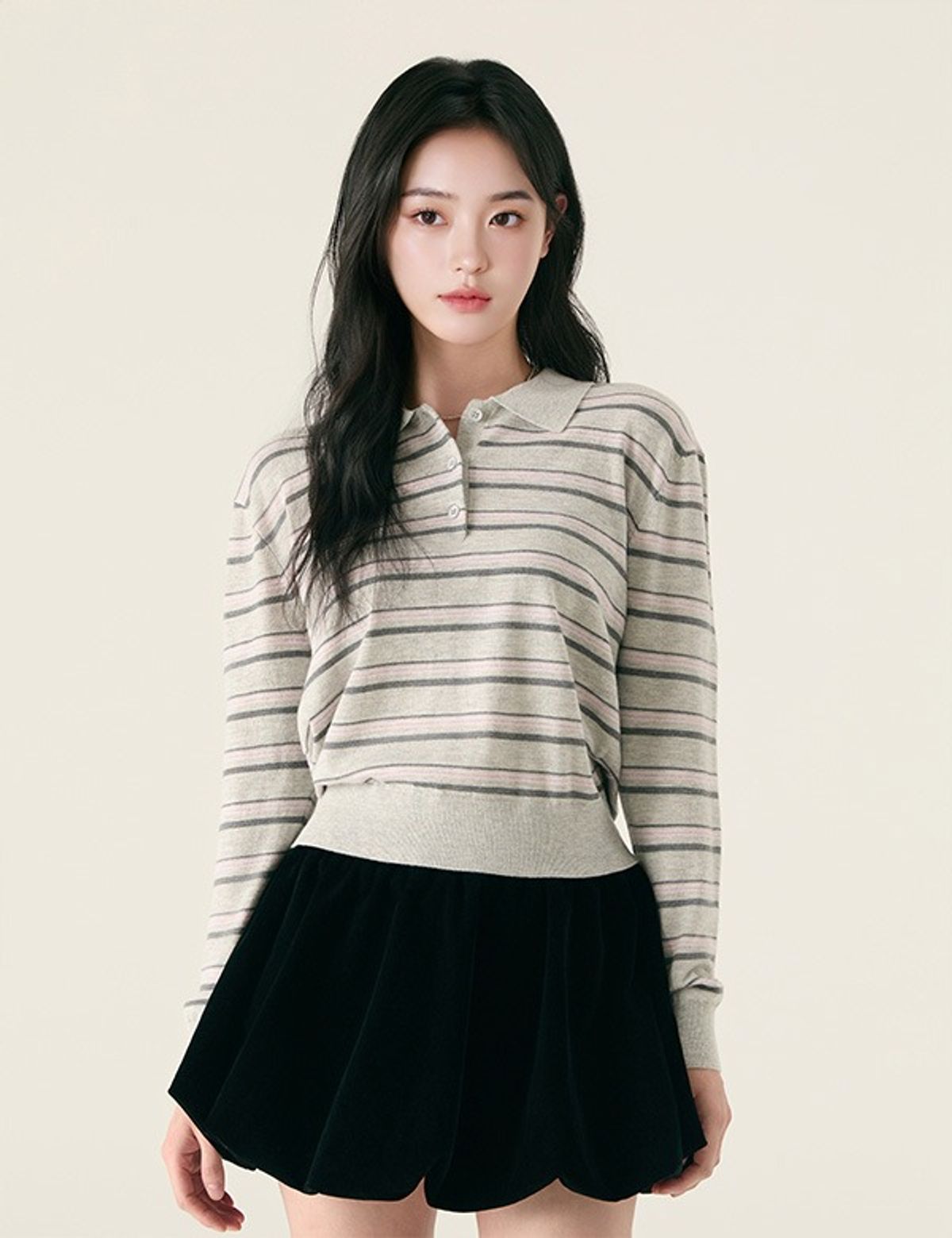 로엠(ROEM) 스트라이프 카라 스웨터_RMKAG12RT1