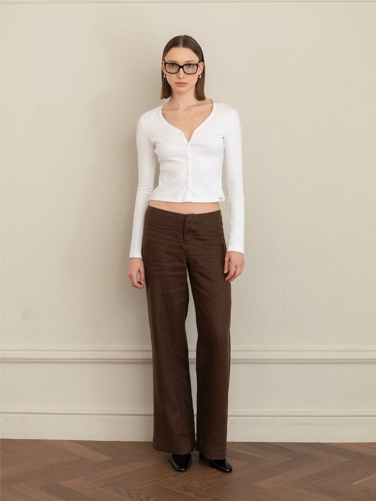 글로니(GLOWNY) G LINEN SLACKS (BROWN)