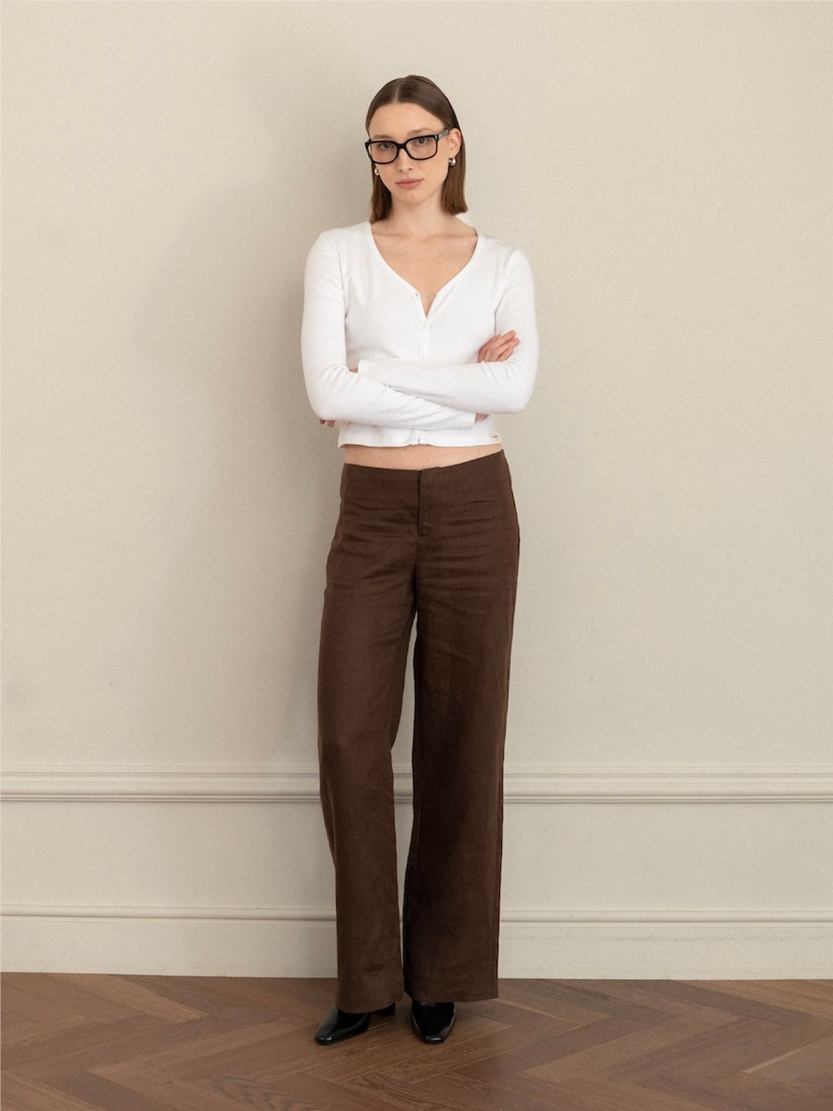 글로니(GLOWNY) G LINEN SLACKS (BROWN)