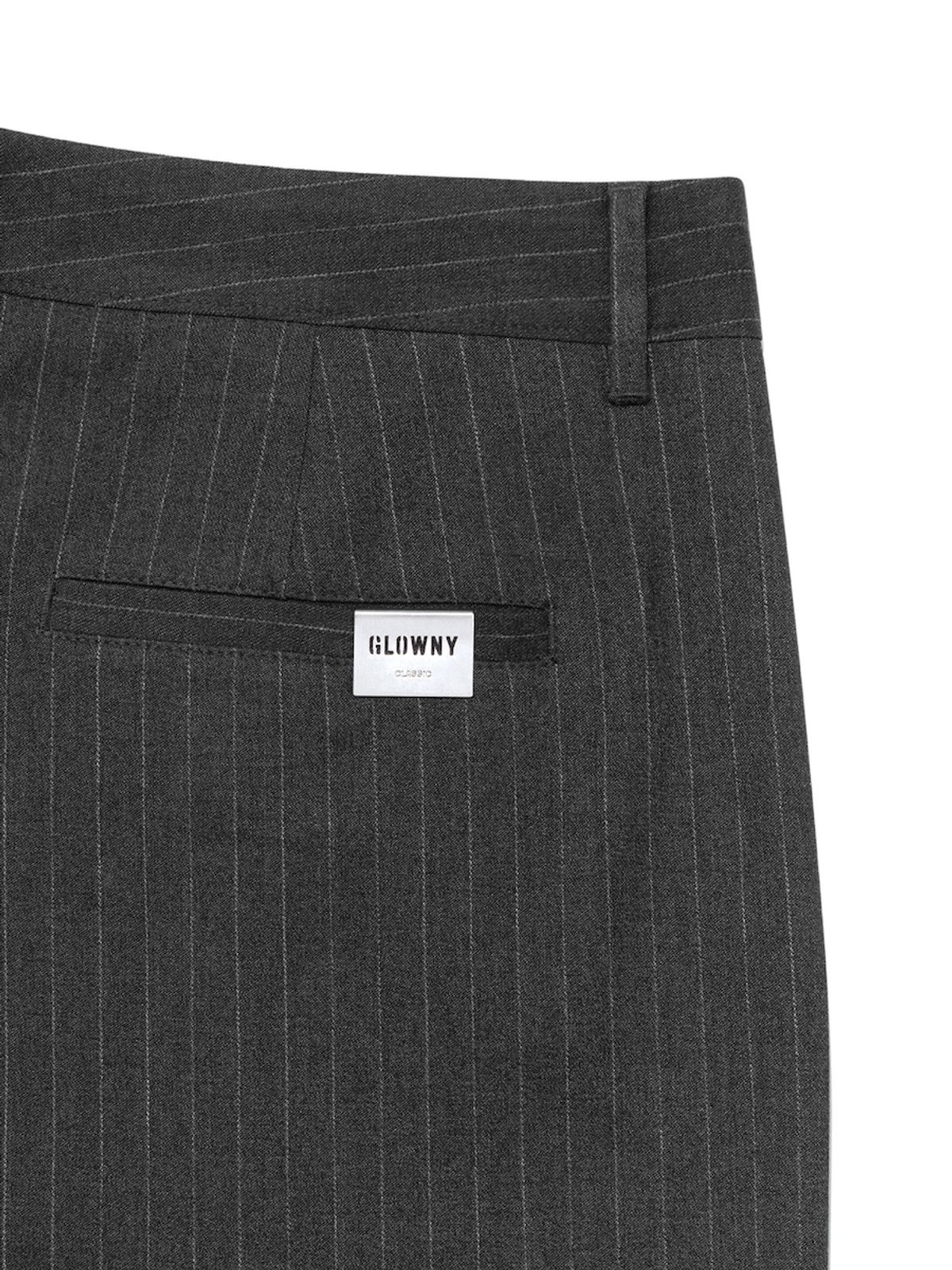 글로니(GLOWNY) G GENTLE WIDE LEG PINSTRIPE PANTS (GRAY)