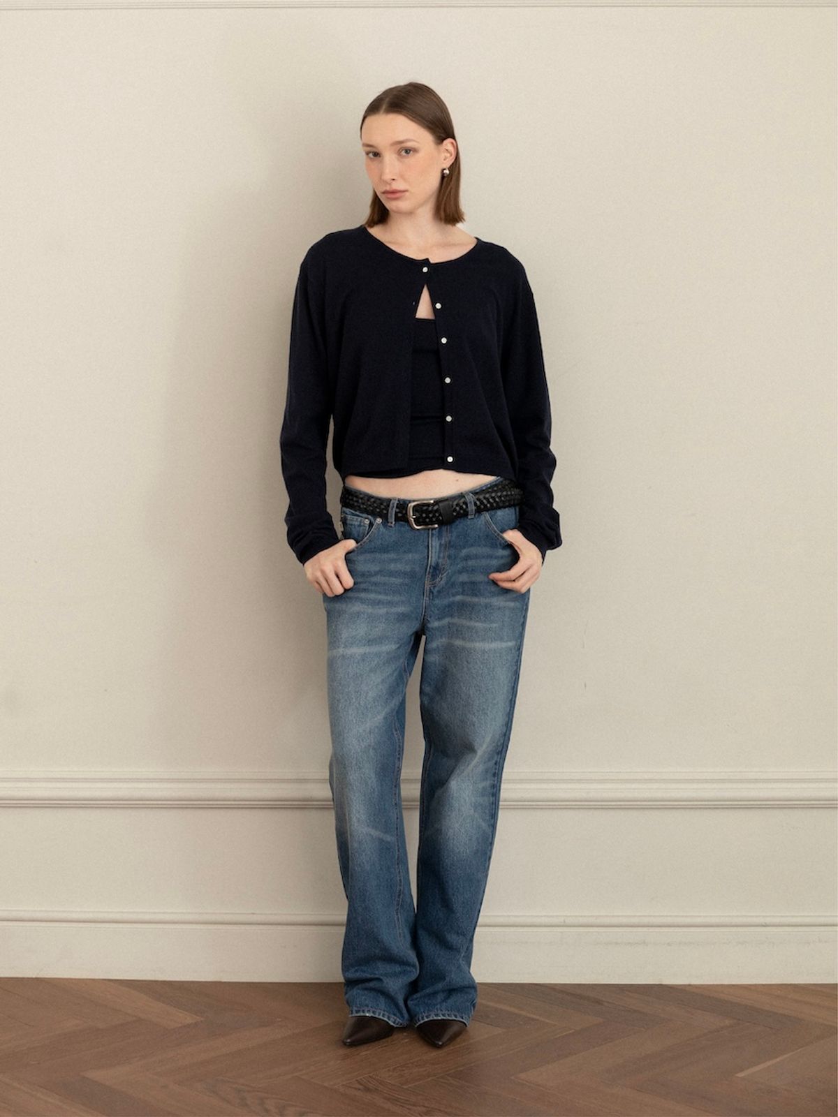 글로니(GLOWNY) G CLASSIC KNIT CAMISOLE (NAVY)