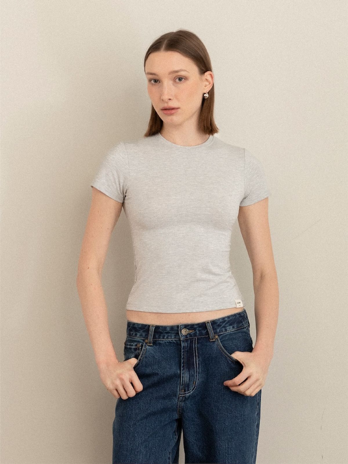 글로니(GLOWNY) G SOFT FITTED TEE (MELANGE GRAY)