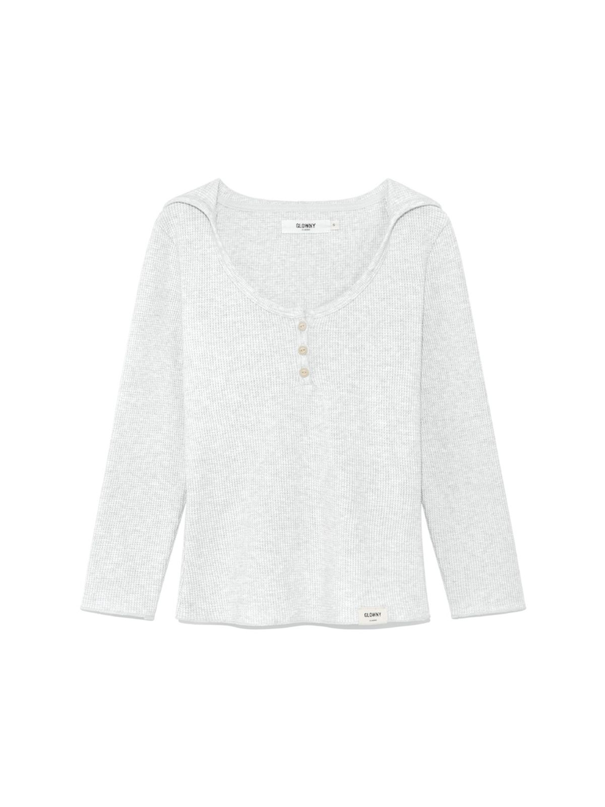 글로니(GLOWNY) 3/4 G WAFFLE BUTTON FLY TEE (MELANGE GRAY)
