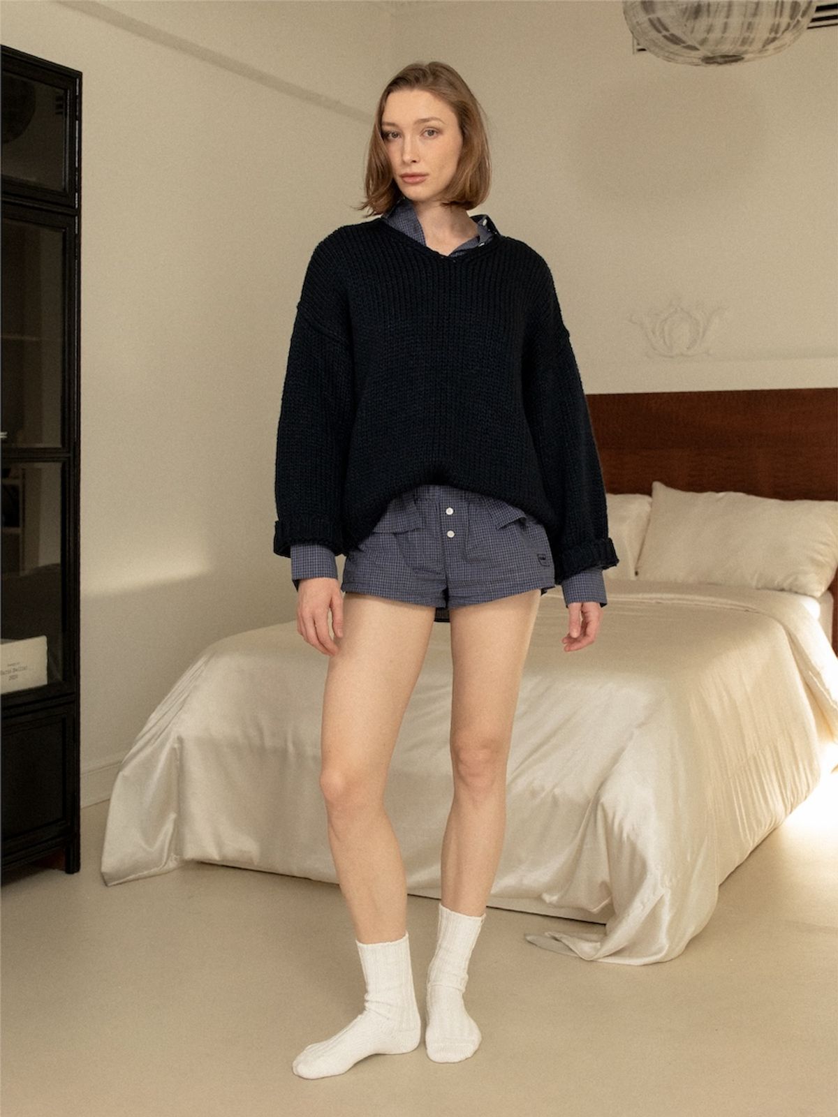 글로니(GLOWNY) G COZY OVER KNIT TOP (NAVY)