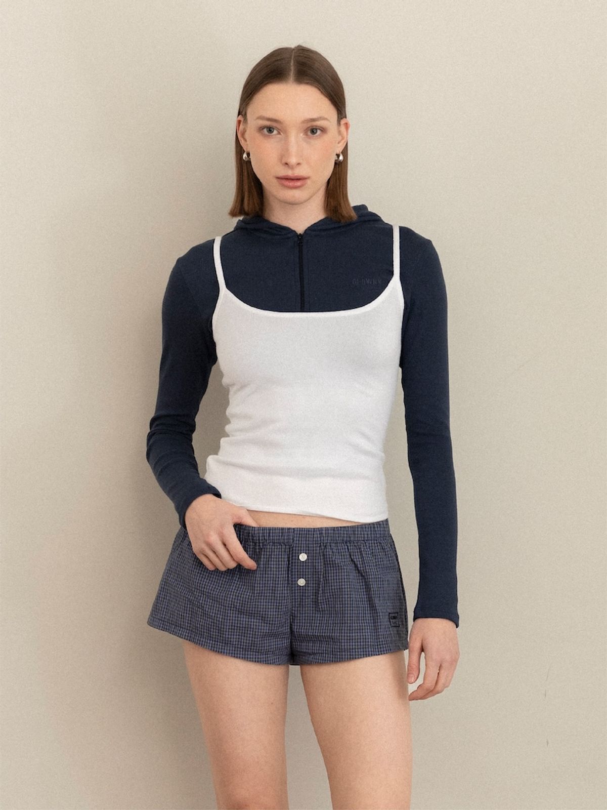 글로니(GLOWNY) G CLASSIC ESSENTIAL RIB ZIP-UP (NAVY)