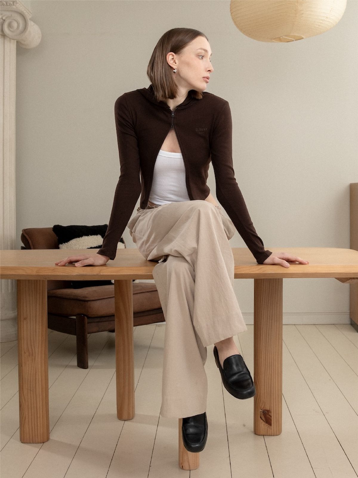 글로니(GLOWNY) G CLASSIC ESSENTIAL RIB ZIP-UP (BROWN)