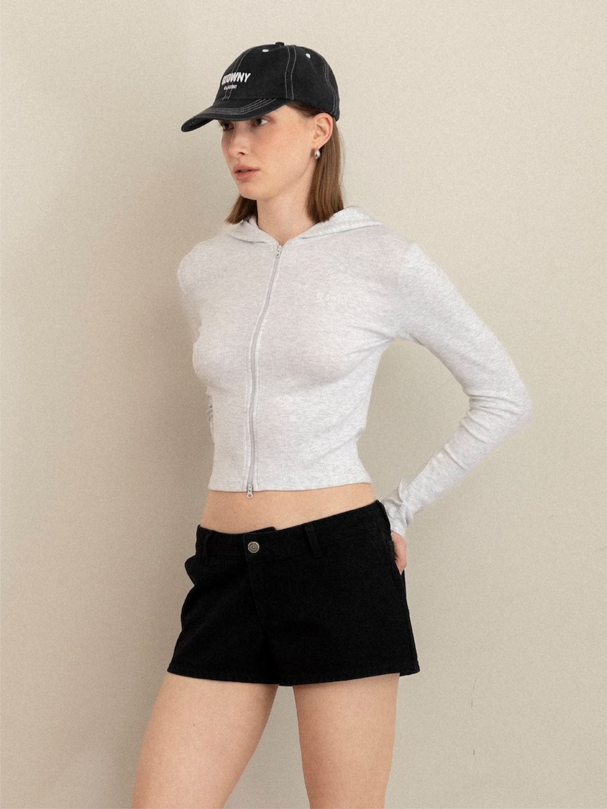 글로니(GLOWNY) G CLASSIC ESSENTIAL RIB ZIP-UP (WHITE MELANGE)