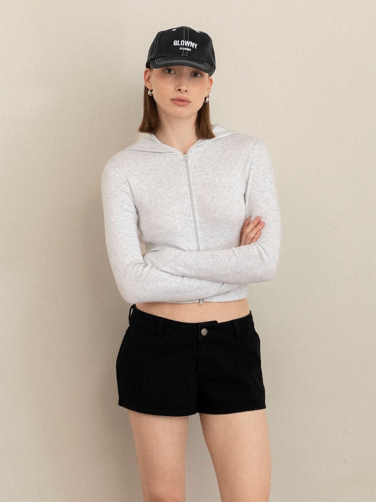 글로니(GLOWNY) G CLASSIC ESSENTIAL RIB ZIP-UP (WHITE MELANGE)