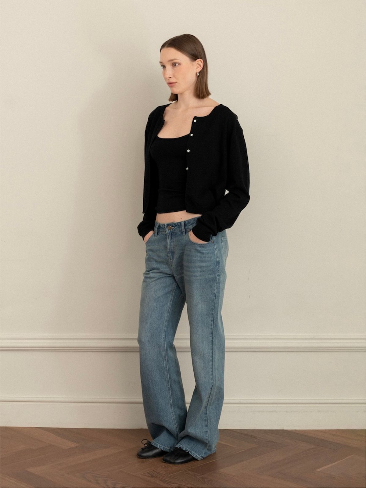 글로니(GLOWNY) G EASY FIT KNIT CARDIGAN (BLACK)