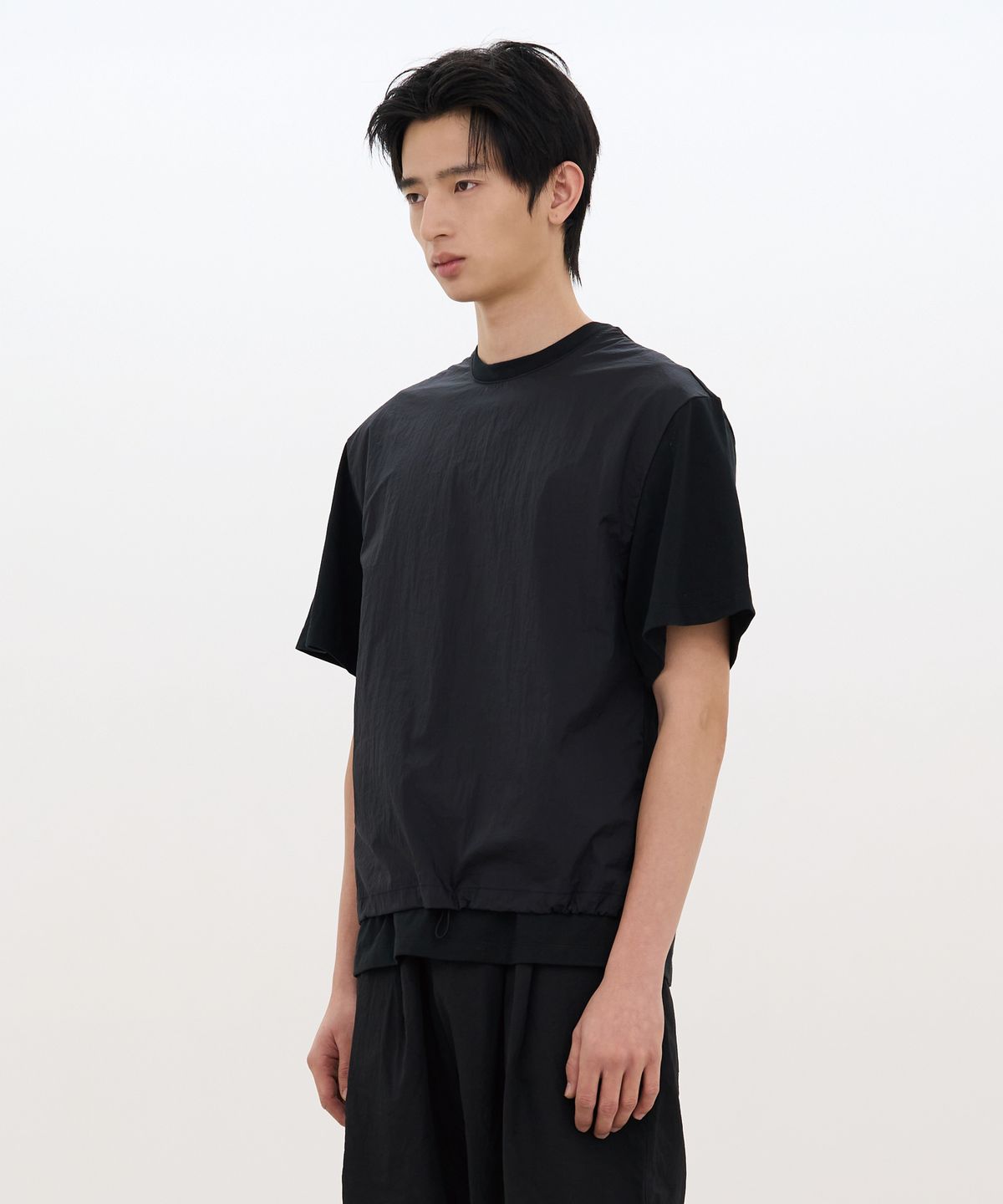 카사카사(KASAKASA) Drawstring Layered T-Shirt Black