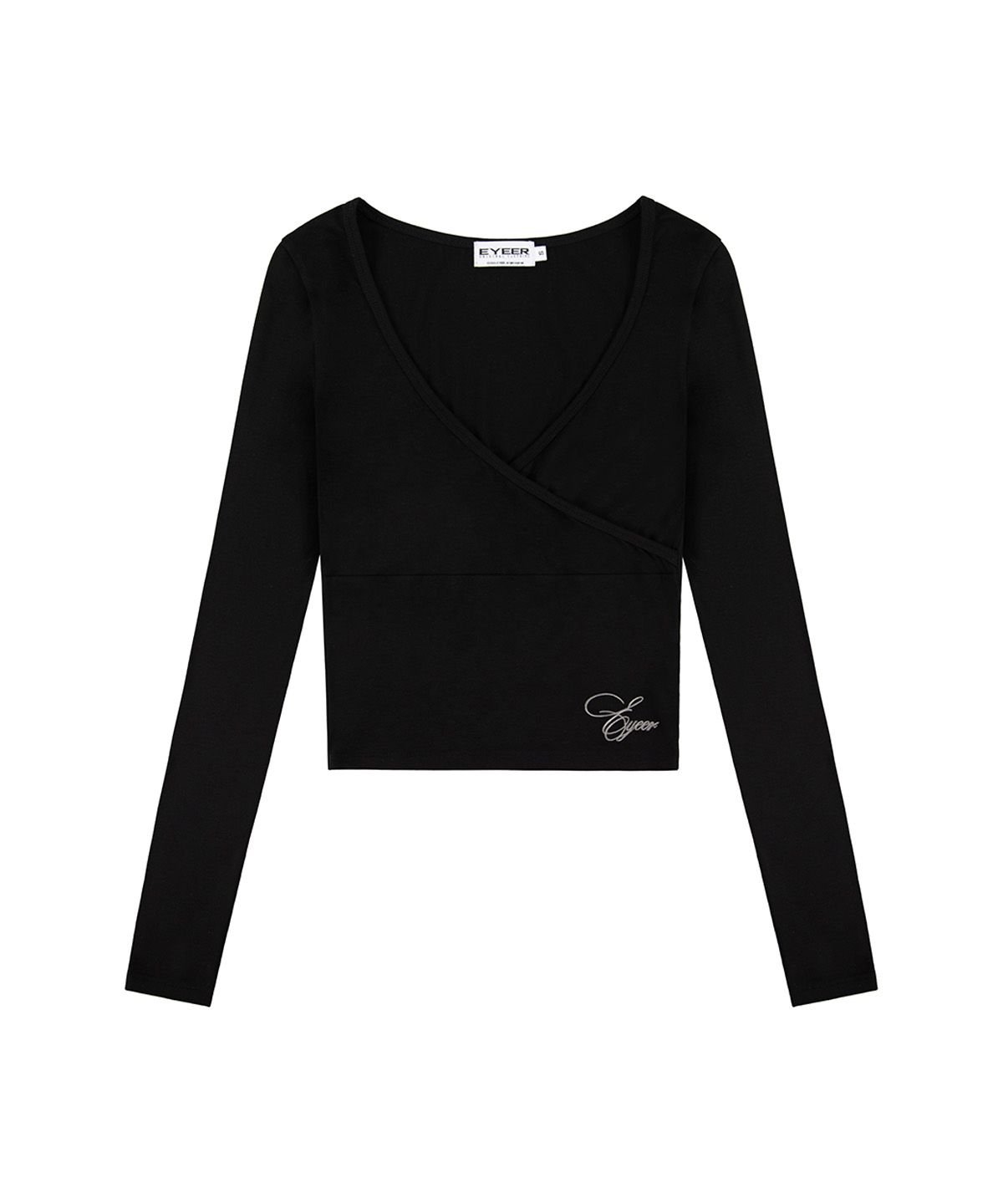 이와이이알(EYEER) Script Logo V-neck Wrap Long Sleeve - Black