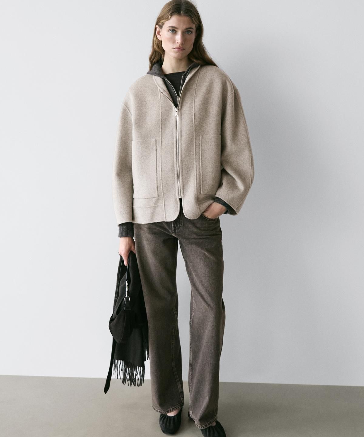 마시모두띠(MASSIMO DUTTI) 지퍼 디테일 울 블렌드 코트