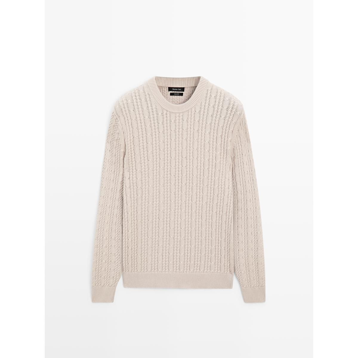 마시모두띠(MASSIMO DUTTI) 크루넥 100% 코튼 케이블 니트 스웨터