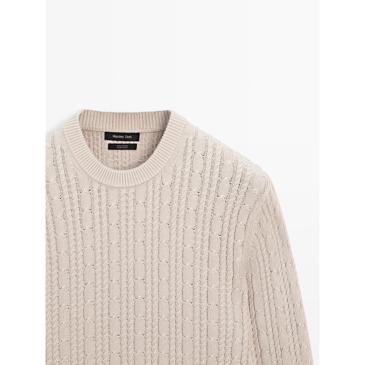 마시모두띠(MASSIMO DUTTI) 크루넥 100% 코튼 케이블 니트 스웨터