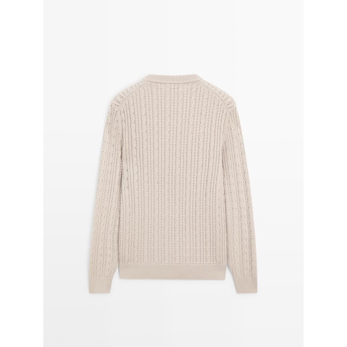 마시모두띠(MASSIMO DUTTI) 크루넥 100% 코튼 케이블 니트 스웨터