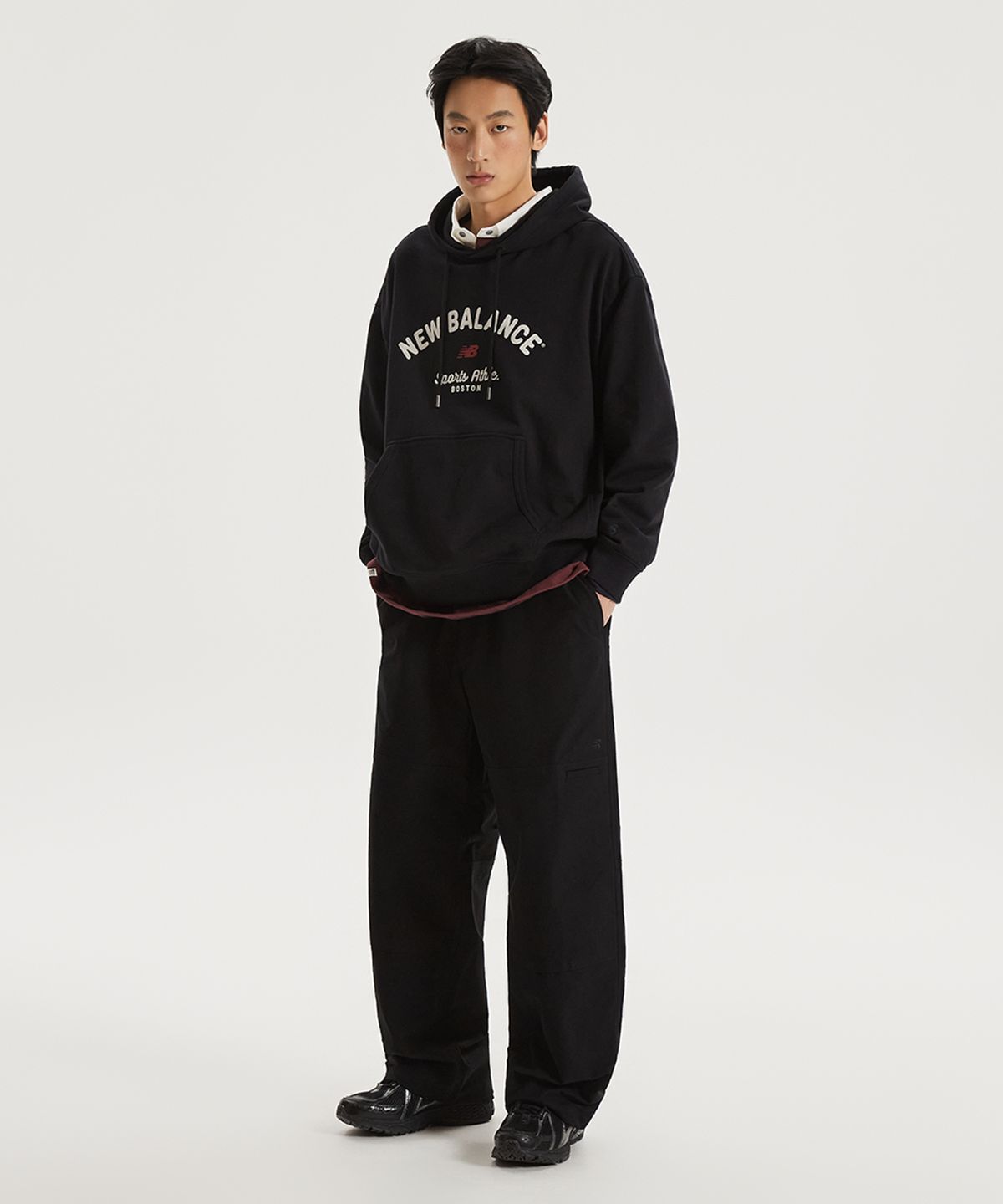 뉴발란스(NEW BALANCE) NBNTG11203 / UNI NEW GREY 더블니 와이드 팬츠 (BLACK)