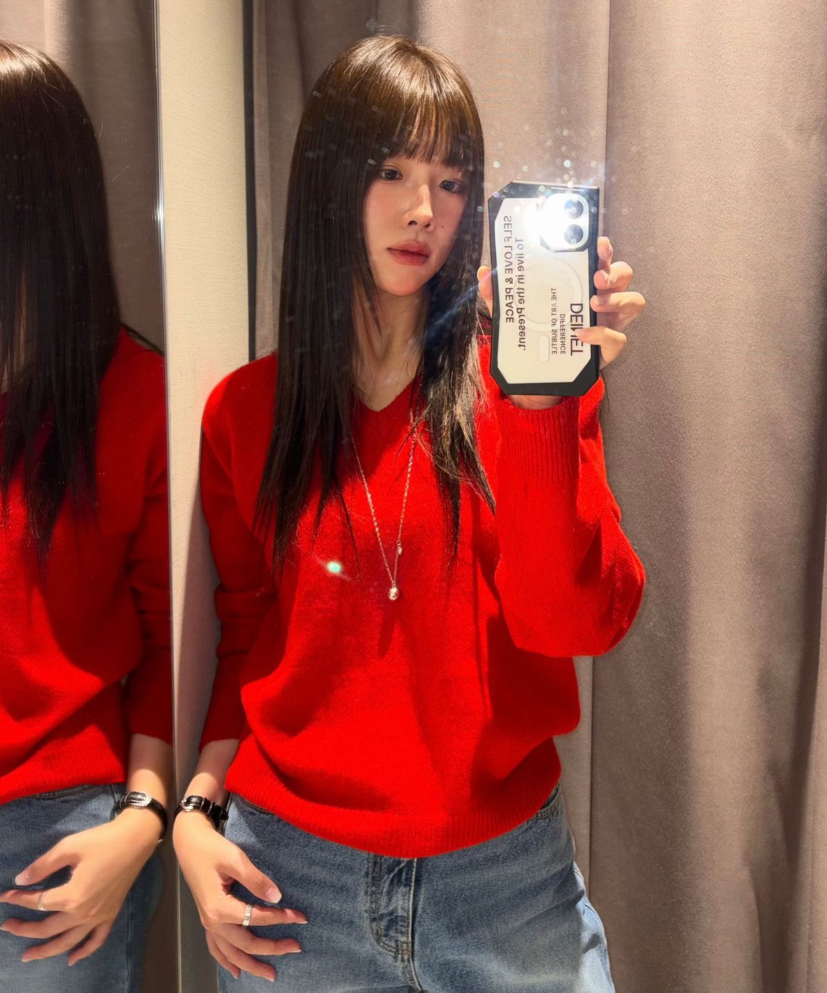 노운베러(KNOWNBETTER) Loose fit V-neck knit [KNFW02SW07]_Red