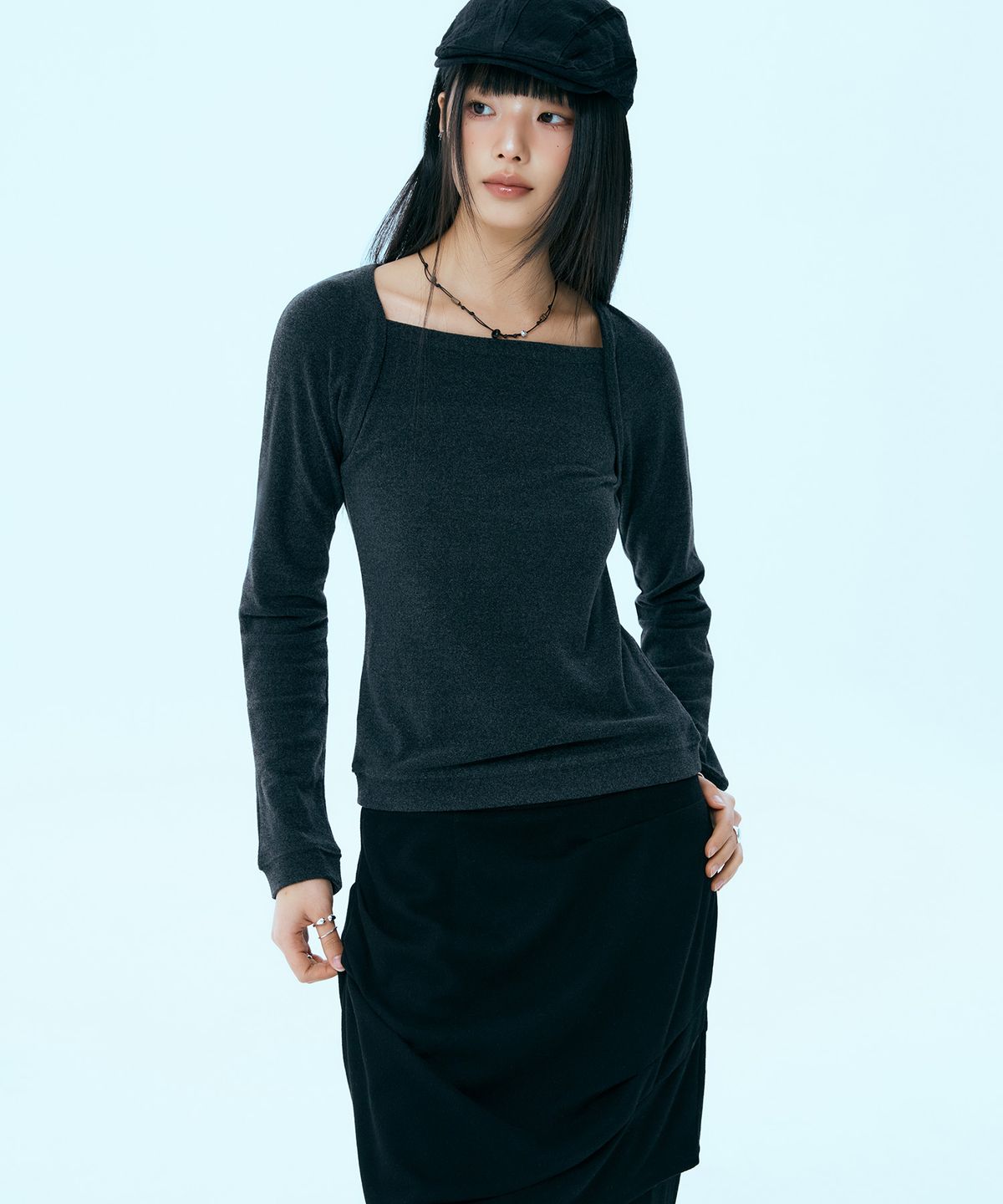 미쏘(MIXXO) 스퀘어넥 볼레로 티셔츠_MIWLWG209A