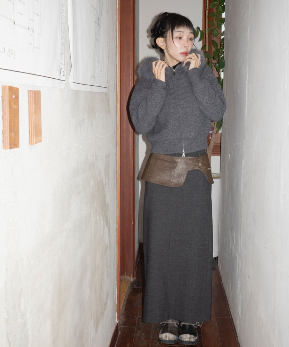 미쏘(MIXXO) 퍼 후드 니트집업 가디건 RE CKG12SS_MIWCKG31QS