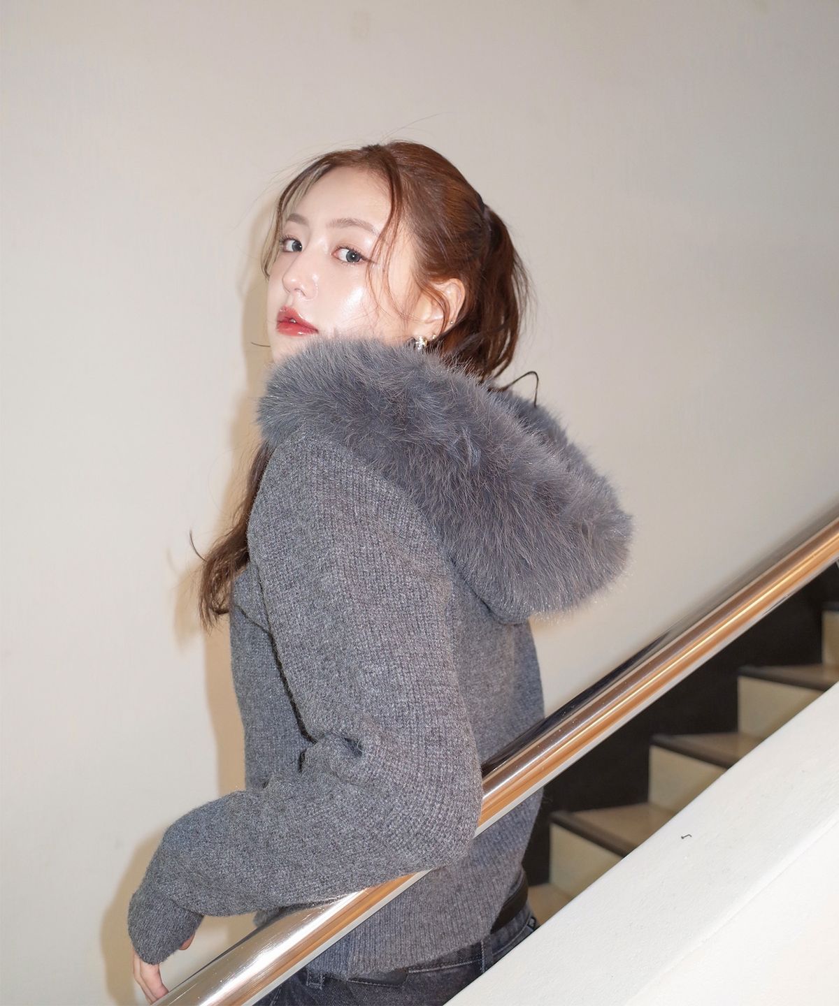 미쏘(MIXXO) 퍼 후드 니트집업 가디건 RE CKG12SS_MIWCKG31QS