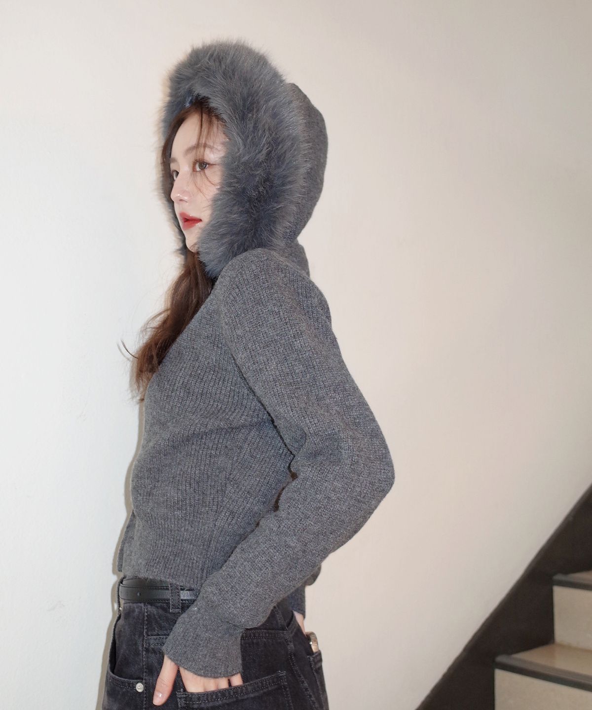 미쏘(MIXXO) 퍼 후드 니트집업 가디건 RE CKG12SS_MIWCKG31QS