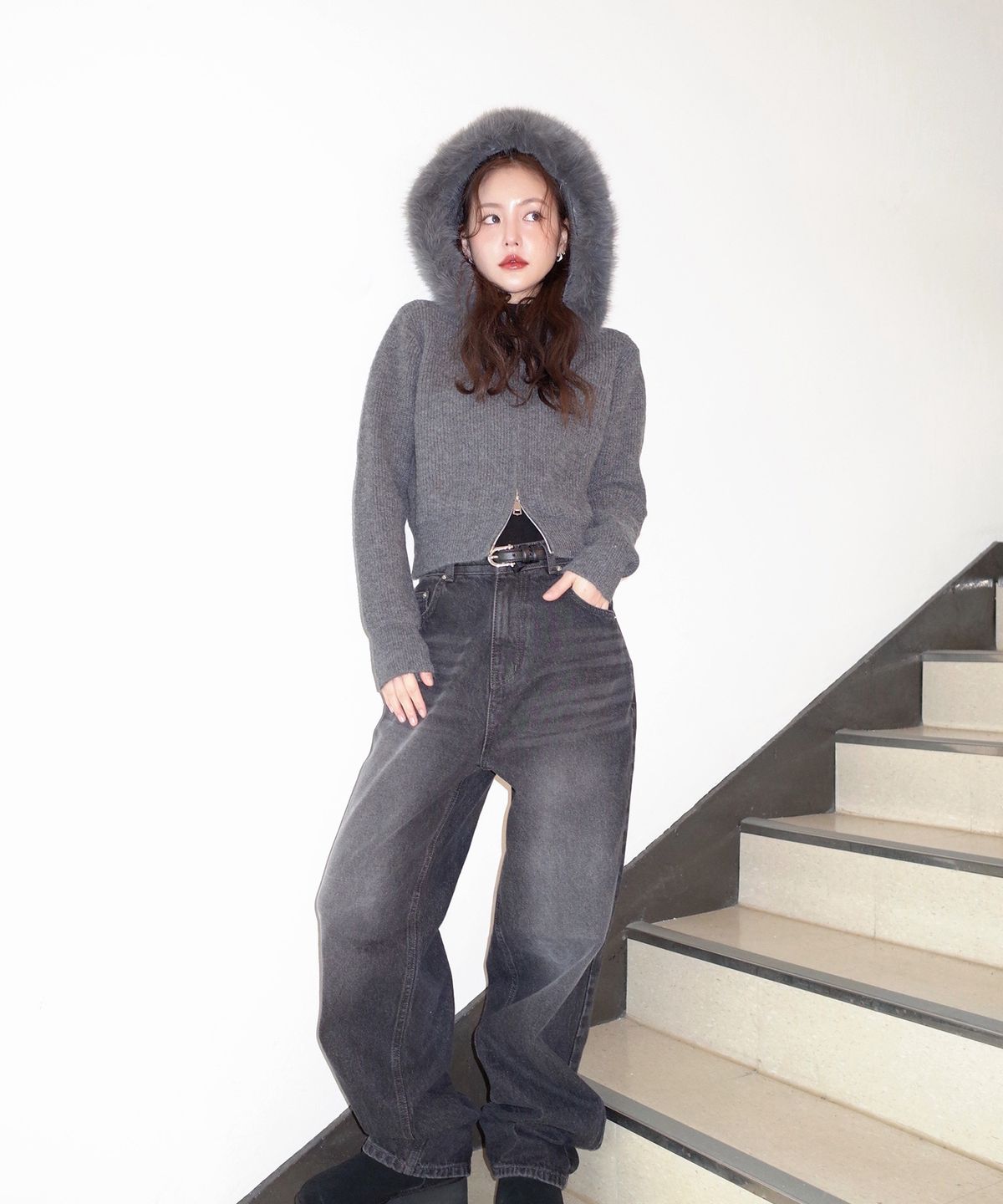 미쏘(MIXXO) 퍼 후드 니트집업 가디건 RE CKG12SS_MIWCKG31QS