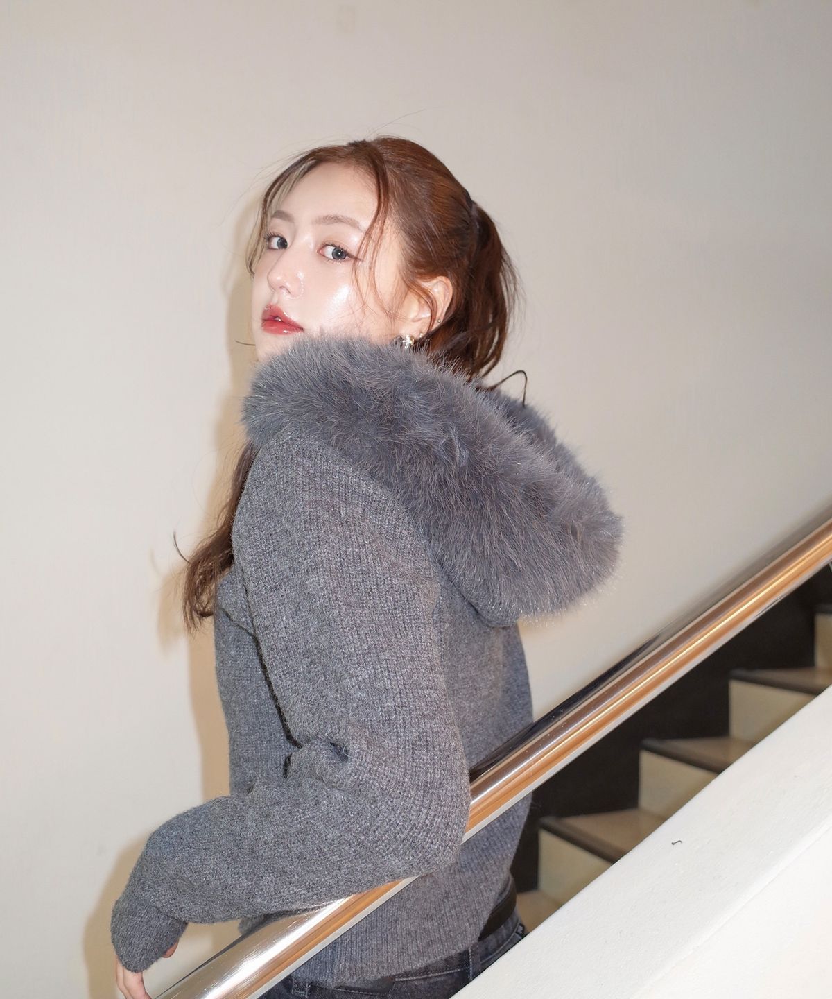미쏘(MIXXO) 퍼 후드 니트집업 가디건 RE CKG12SS_MIWCKG31QS