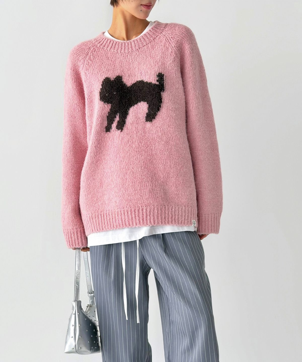 더그린랩(THE GREEN LAB) 고양이 쟈카드 스웨터 [핑크]