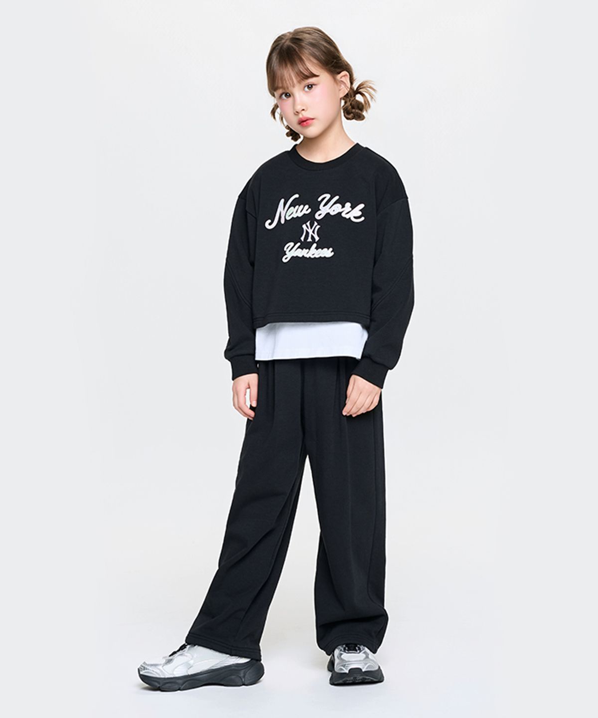 엠엘비 키즈(MLB KIDS) 스포티브 애슬레저  레이어드 맨투맨세트 (여아) NY (Black)