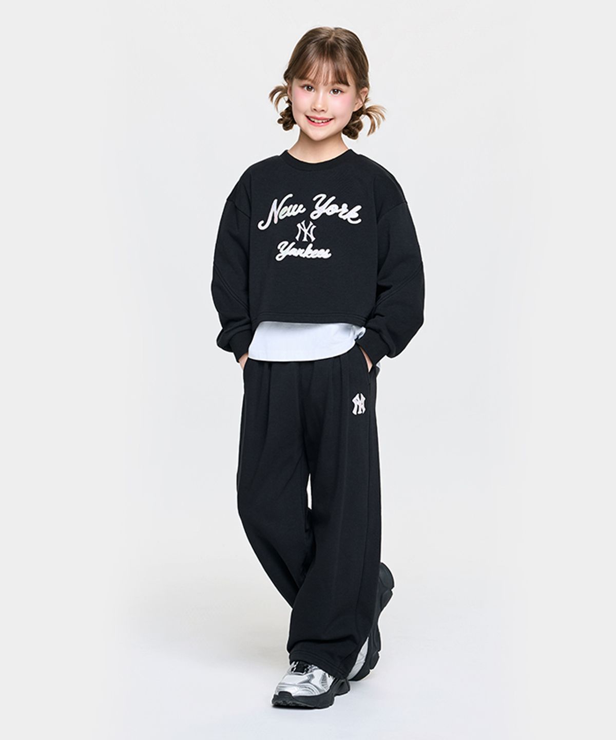 엠엘비 키즈(MLB KIDS) 스포티브 애슬레저  레이어드 맨투맨세트 (여아) NY (Black)