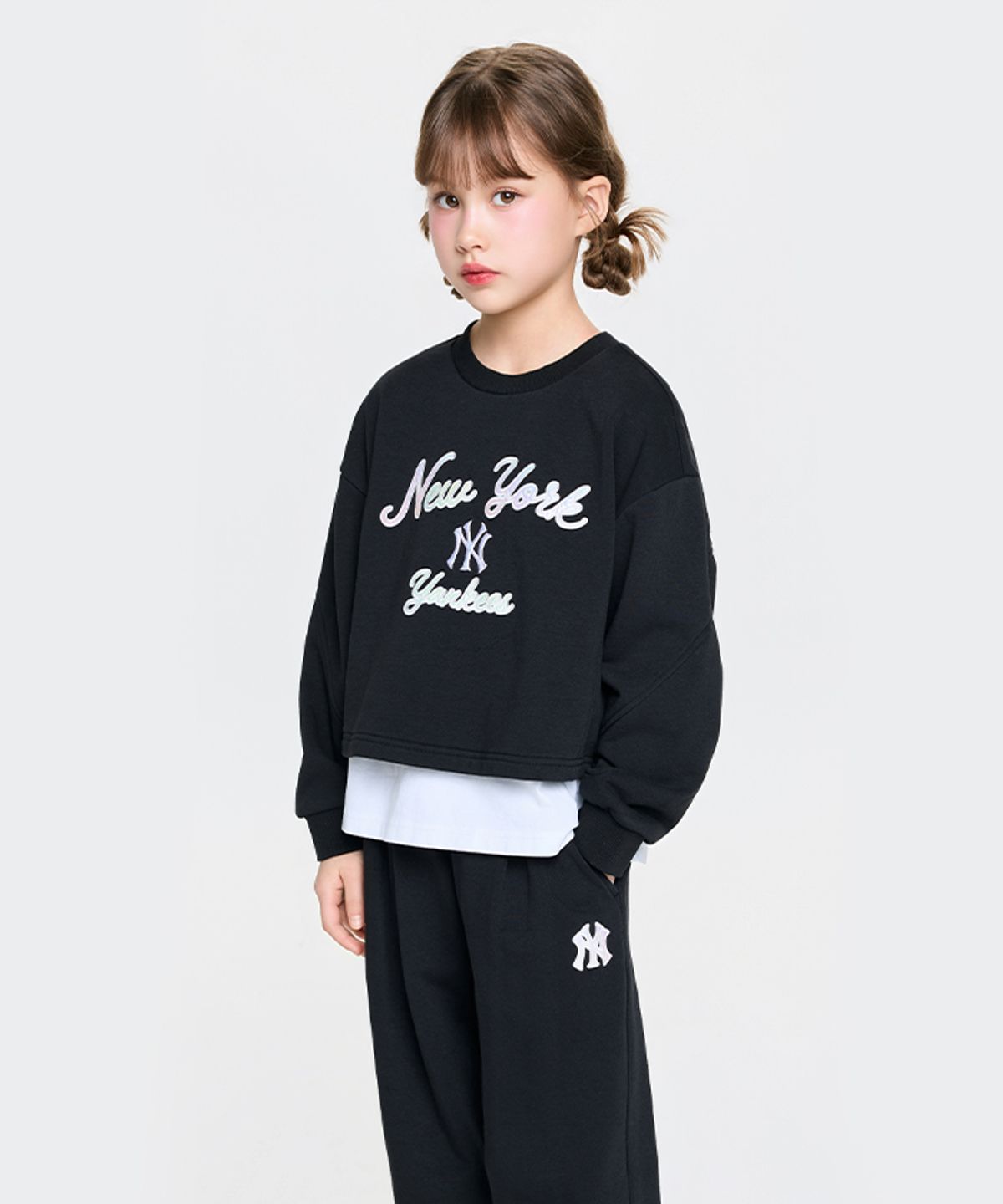 엠엘비 키즈(MLB KIDS) 스포티브 애슬레저  레이어드 맨투맨세트 (여아) NY (Black)