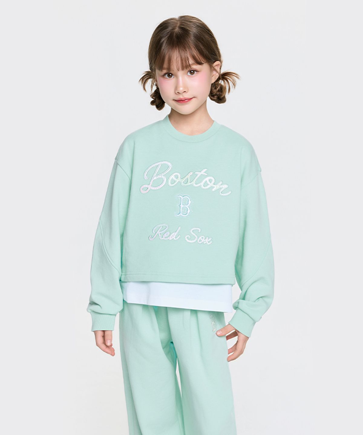 엠엘비 키즈(MLB KIDS) 스포티브 애슬레저  레이어드 맨투맨세트 (여아) BOS (L.Mint)