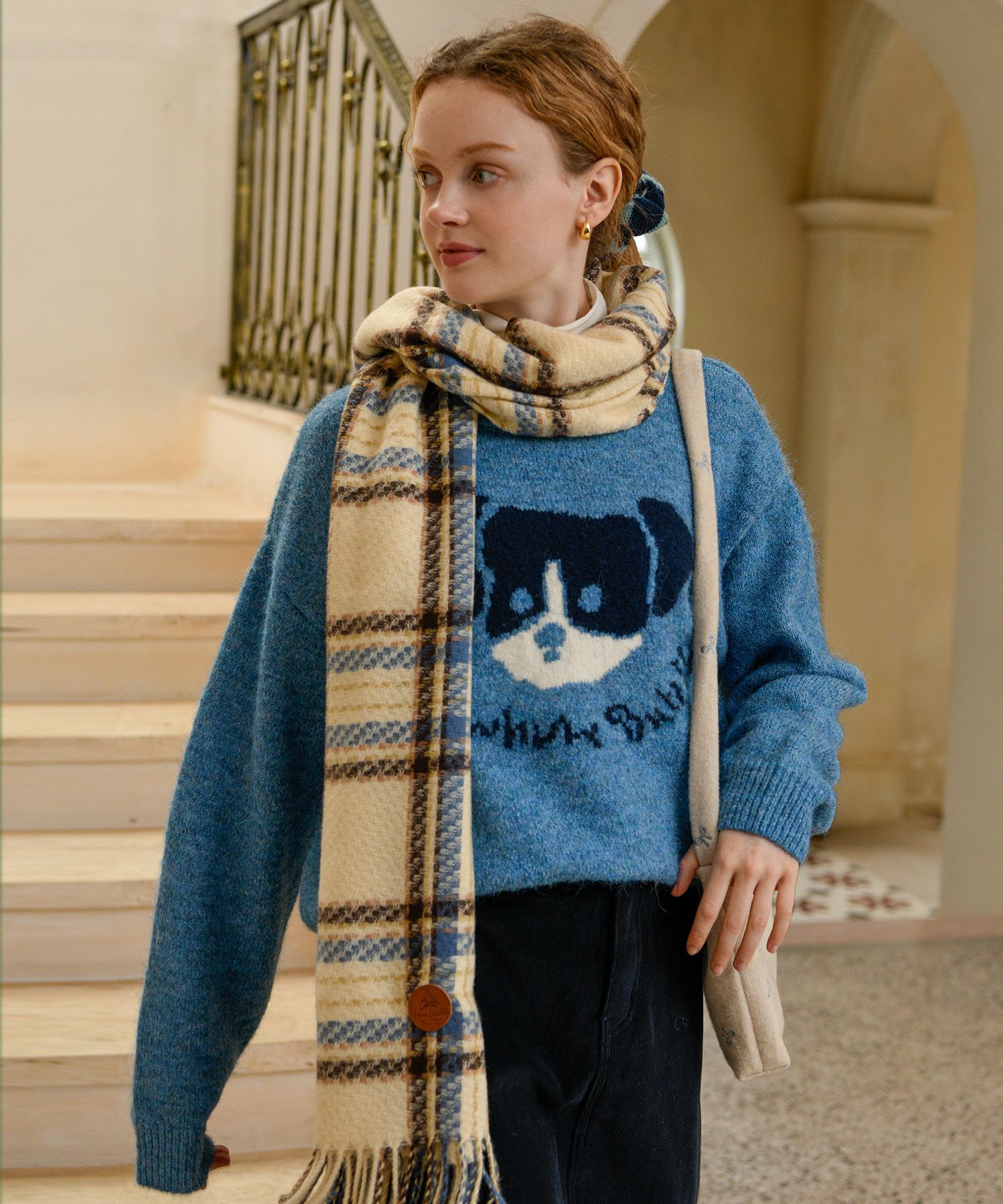 MUSINSA | PIGMENT Lovely Puppy Cardigan R-Neck Knit (HHSW251095)