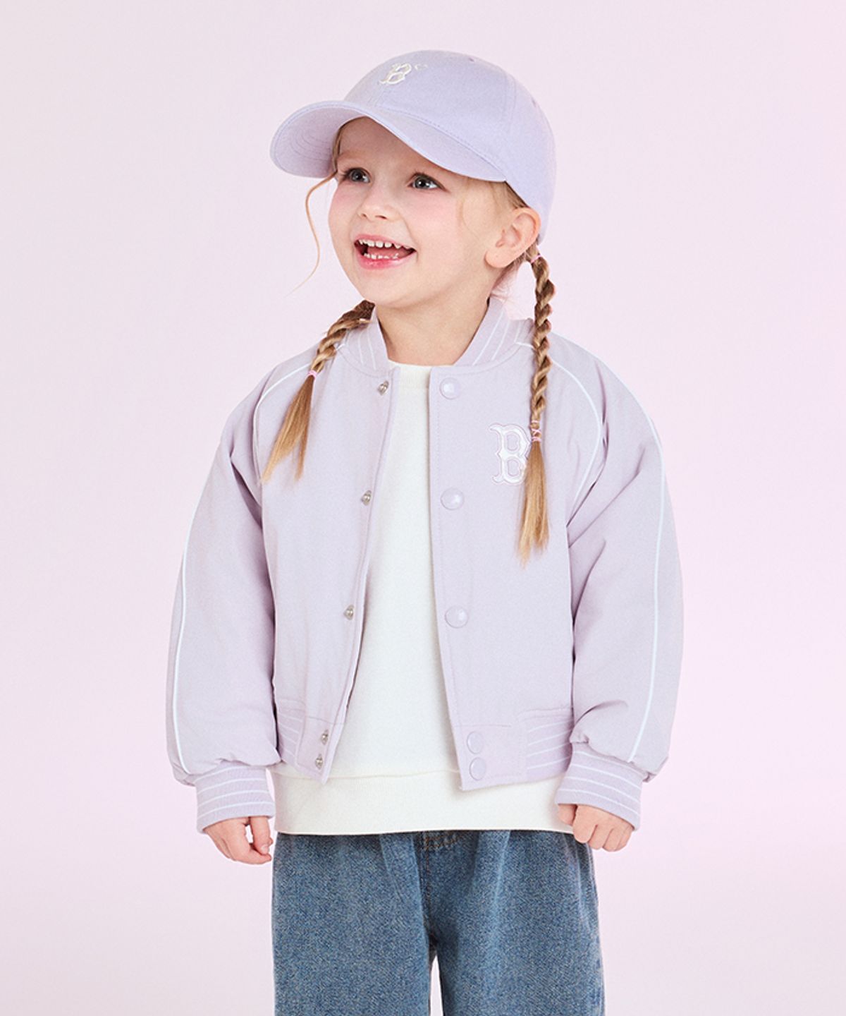 엠엘비 키즈(MLB KIDS) 걸스 나일론 크롭 패딩 점퍼 BOS (Lavender)