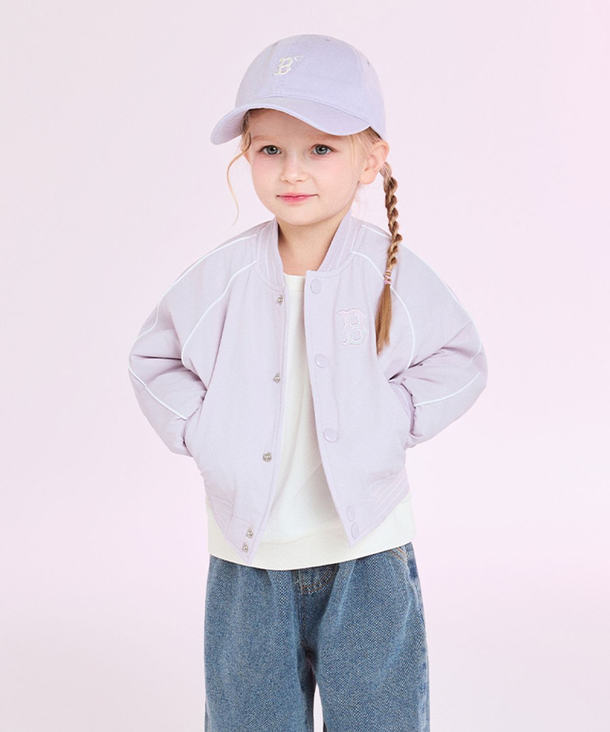 엠엘비 키즈(MLB KIDS) 걸스 나일론 크롭 패딩 점퍼 BOS (Lavender)