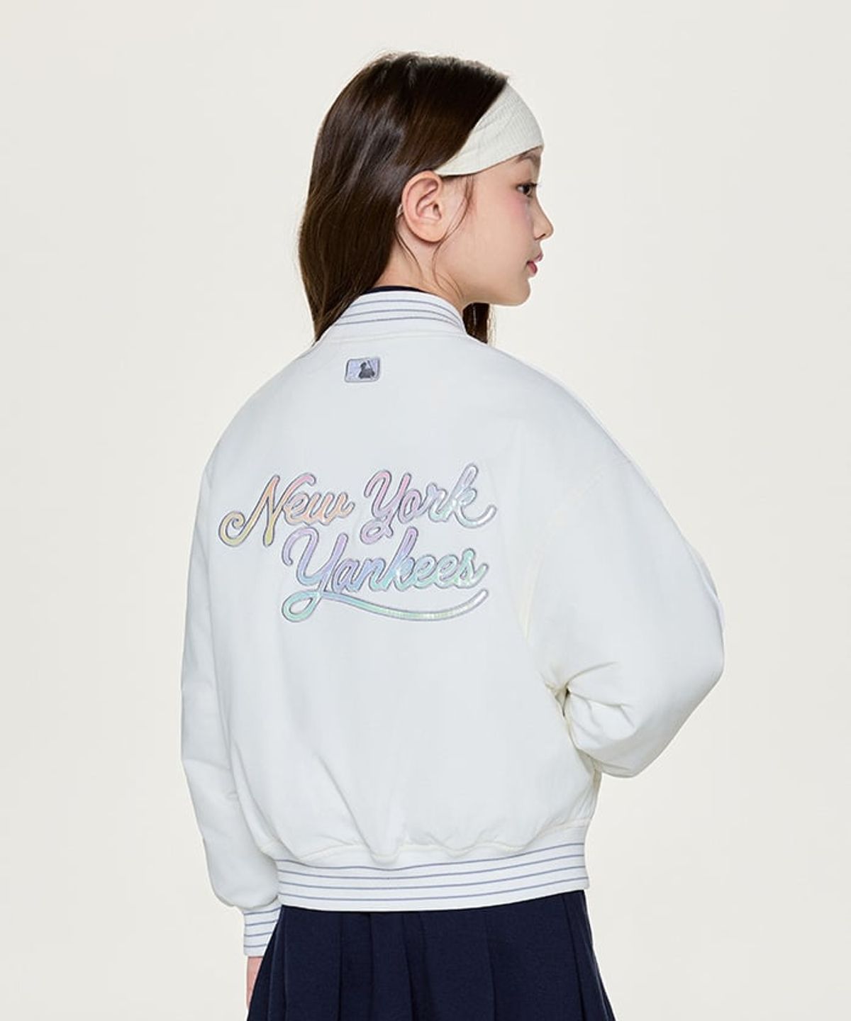 엠엘비 키즈(MLB KIDS) 걸스 나일론 크롭 패딩 점퍼 NY (Ivory)